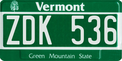 VT license plate ZDK536