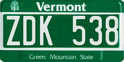 VT license plate ZDK538