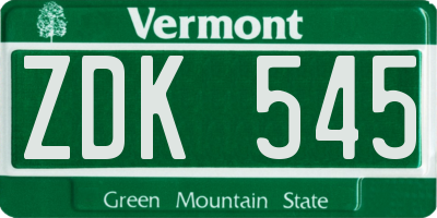 VT license plate ZDK545