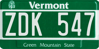 VT license plate ZDK547