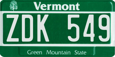 VT license plate ZDK549