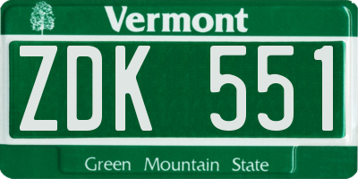 VT license plate ZDK551