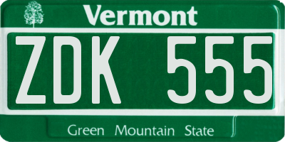 VT license plate ZDK555