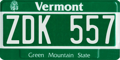 VT license plate ZDK557