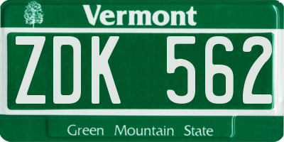 VT license plate ZDK562