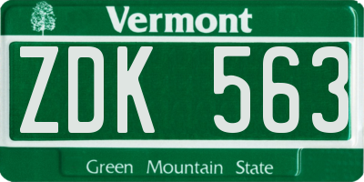 VT license plate ZDK563