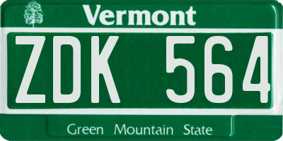 VT license plate ZDK564