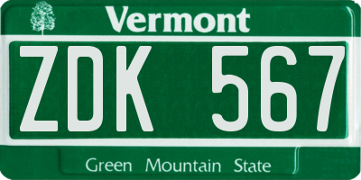 VT license plate ZDK567