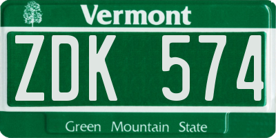 VT license plate ZDK574