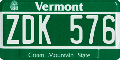 VT license plate ZDK576