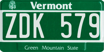 VT license plate ZDK579