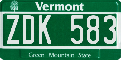 VT license plate ZDK583