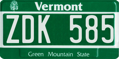 VT license plate ZDK585
