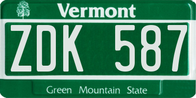 VT license plate ZDK587