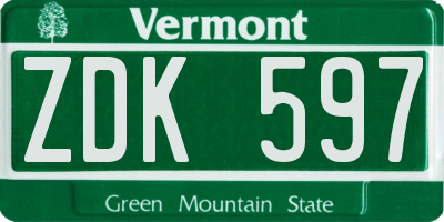 VT license plate ZDK597