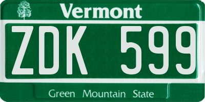 VT license plate ZDK599