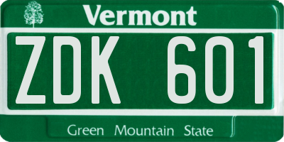 VT license plate ZDK601