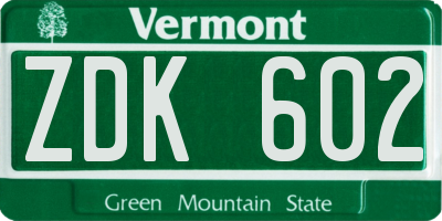 VT license plate ZDK602