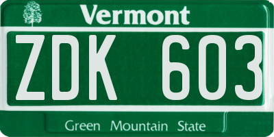 VT license plate ZDK603