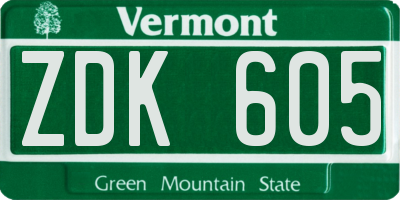 VT license plate ZDK605