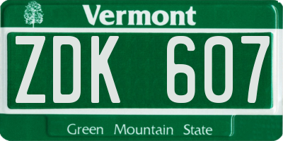 VT license plate ZDK607