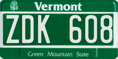 VT license plate ZDK608