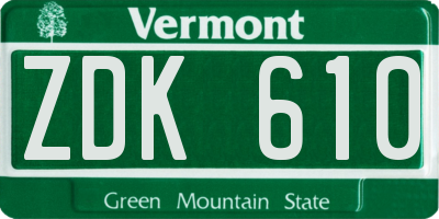 VT license plate ZDK610