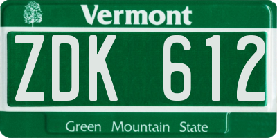 VT license plate ZDK612