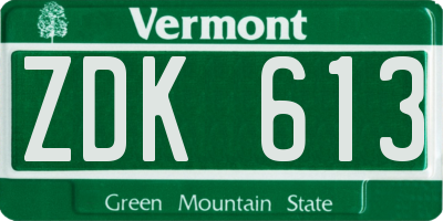 VT license plate ZDK613