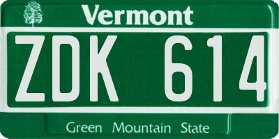 VT license plate ZDK614