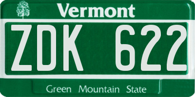 VT license plate ZDK622