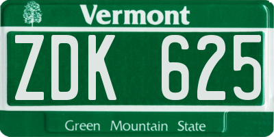 VT license plate ZDK625