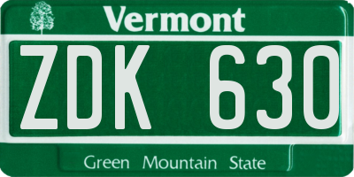 VT license plate ZDK630
