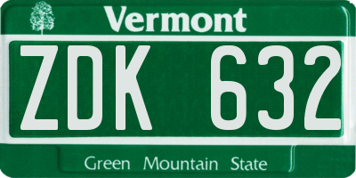 VT license plate ZDK632