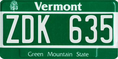 VT license plate ZDK635