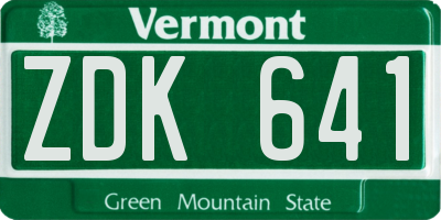 VT license plate ZDK641