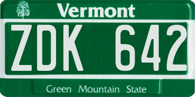 VT license plate ZDK642
