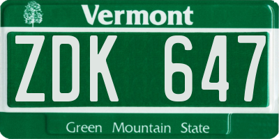 VT license plate ZDK647