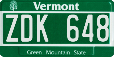 VT license plate ZDK648