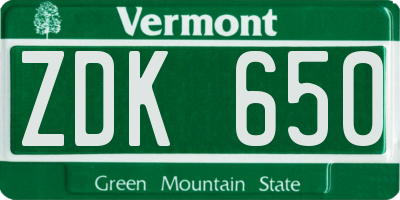 VT license plate ZDK650