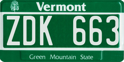 VT license plate ZDK663