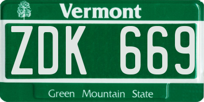 VT license plate ZDK669