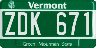 VT license plate ZDK671