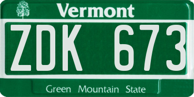 VT license plate ZDK673