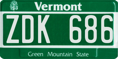 VT license plate ZDK686