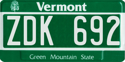 VT license plate ZDK692
