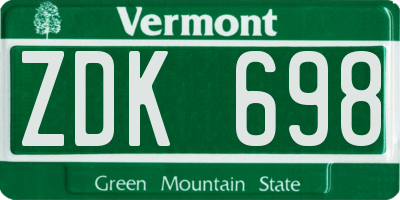 VT license plate ZDK698