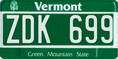 VT license plate ZDK699