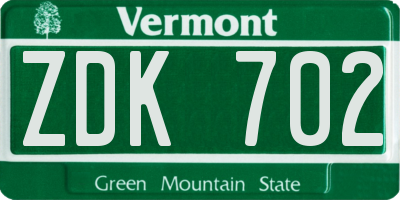 VT license plate ZDK702