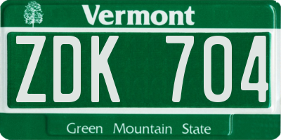 VT license plate ZDK704